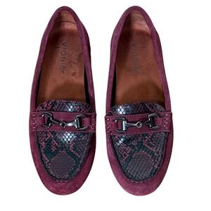 Vionic Dayna Moccasin Loafer Horsebit Snake Suede Burgundy‎ size 8